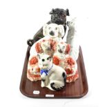Two pairs of Staffordshire dogs and two others