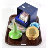 A Royal Worcester blush ivory vase; a press moulded glass sugar bowl; a copper fire mark and a boxed