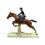 Beswick Huntswoman (Style One - Rider and Horse Jumping), model No. 982, brown gloss