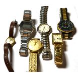 A 9 carat gold Accurist wristwatch; a Seiko digital wristwatch; and four other wristwatches