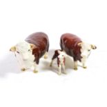 Beswick Cattle Comprising: Hereford Bull, model No. 1363A, Hereford Cow, model No. 1360 and Hereford