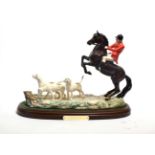 Beswick Tally Ho! (Rearing Huntsman with three hounds), model No. 3464, gloss, on wood base,