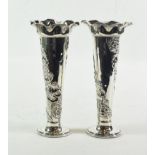 A pair of Edward VII silver bud vases, by Sampson Mordan and Co., London, 1902, trumpet shaped and