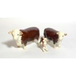 Beswick Cattle Comprising: Hereford Bull, model No. 1363A, Hereford Cow, model No. 1360 and Hereford