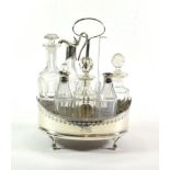 A George III silver cruet frame, Robert Hennel, London 1791, with a part set of bottles, some