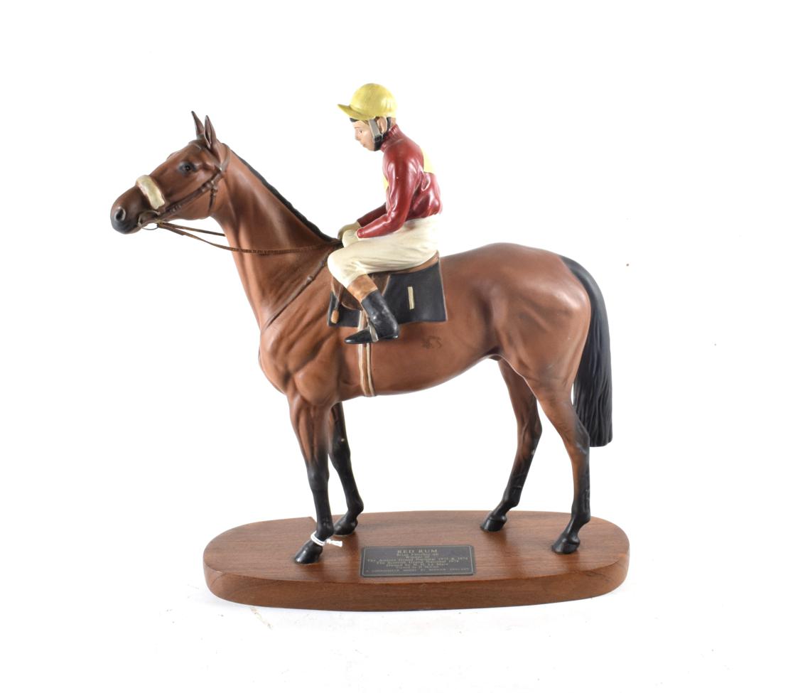 Beswick Connoisseur Horse 'Red Rum - Brian Fletcher Up', model No. 2511, bay matt, on wooden plinth