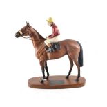 Beswick Connoisseur Horse 'Red Rum - Brian Fletcher Up', model No. 2511, bay matt, on wooden plinth