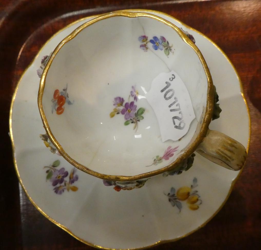 A Meissen miniature cabinet cup and saucer (a.f.); with a Royal Worcester hand painted dish, - Image 3 of 8