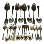A collection of silver flatware, including: a set of six George III Scottish Pointed Old English