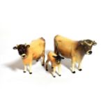 Beswick Cattle Comprising: Jersey Bull Ch. ''Dunsley Coy Boy'', model No. 1422, Jersey Cow Ch. ''