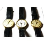 A gentleman's gold plated Omega wristwatch; with two others (3)