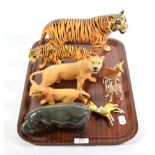 Beswick wild animals including: Tigress, model No. 1486, Tiger, model No. 2096, Lioness, model