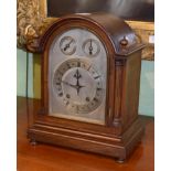 A mahogany quarter striking mantel clock, movement backplate stamped W & H Sch