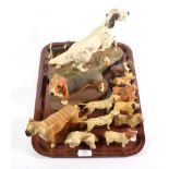 Beswick dogs including: Setter - on ceramic base, model No. 2986, Basset Hound - on wooden plinth