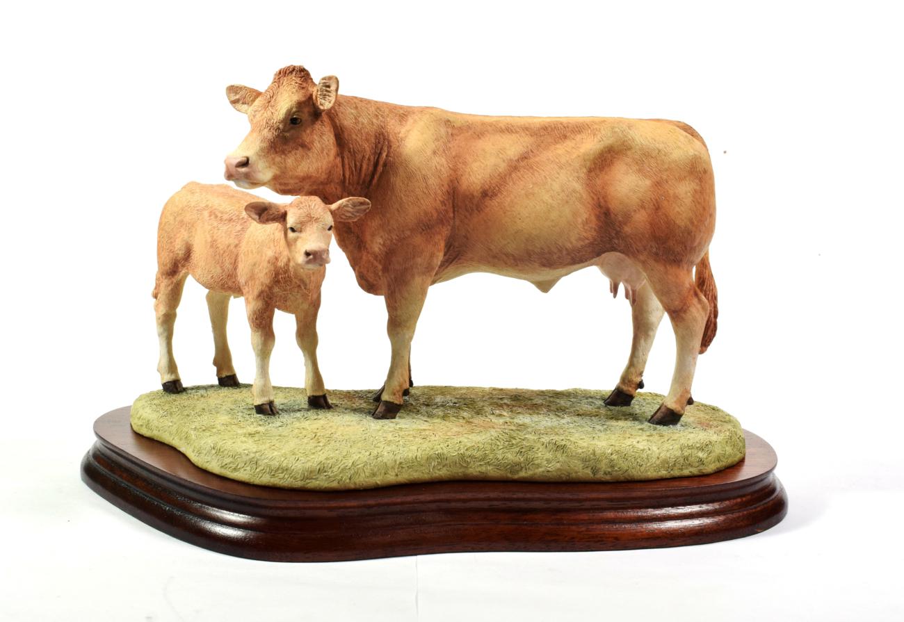 Border Fine Arts 'Blonde D'Aquitaine Cow and Calf', model No. B0353 by Kirsty Armstrong, limited