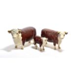 Beswick Cattle Comprising: Hereford Bull, model No. 1363B, Hereford Cow, model No. 1360 and Hereford