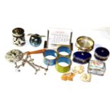 A collection of silver and objects of vertu, including: three cloisonne enamel napkin-rings; two
