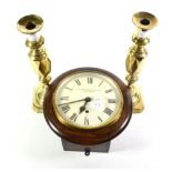 A pair of Victorian brass candlesticks; and an Elliott wall clock for The Northern Goldsmiths Co,