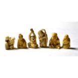 A collection of six Japanese ivory figural netsuke, Meiji period (1868-1912) various including