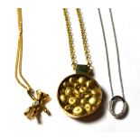 A 9 carat gold nugget pendant on a 9 carat gold chain, pendant diameter 2cm, chain length 40cm; a