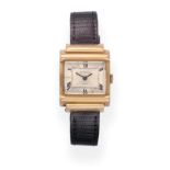 An 18ct Gold Square Shaped Wristwatch, signed Rolex, Paris, circa 1950, lever movement signed Rolex,