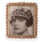 A Locket Brooch/Pendant, of oblong form, the frame inset with round rubies and diamond set loops