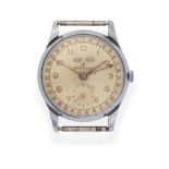 A Chrome and Steel Triple Calendar Wristwatch, signed Breitling, model: Daytora, circa 1950, lever