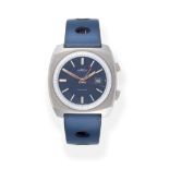 A Stainless Steel Cushion Shaped Calendar Centre Seconds Alarm Wristwatch, signed Angelus, model: