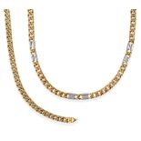 A Fancy Link Necklace, a yellow curb link chain spaced by elongated white links, length 45.5cm;