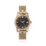 A Gold Plated Calendar Centre Seconds Wristwatch, signed Omega, model: Seamaster Calendar, 1956, (