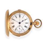 An 18ct Gold Full Hunter Quarter Repeating Chronograph Pocket Watch, circa 1900, gilt finished lever