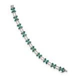 An Emerald and Diamond Bracelet, ten floral style clusters comprised of four oval cut emeralds