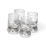 A Set of Four Elizabeth II Silver-Mounted Glass Shot-Glasses, The Silver Mounts by Broadway and Co.,