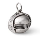 A Continental Silver Fob, Stamped '925', 20th Century, globular and with two hinged straps,