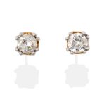A Pair of 18 Carat Gold Diamond Solitaire Earrings, the round brilliant cut diamonds in white double