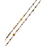 A Multi-Gemstone Bead Necklace, cultured pearls spaced by orange sapphire, peridot, smoky quartz,