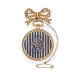A Lady's 18ct Gold and Enamel Fob Watch, circa 1900, lever movement, silvered dial with Arabic