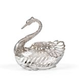 A Silver-Mounted Cut-Glass Bowl, with English Import marks for London, 1965, modelled as a swan,