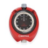A Single Push Chronograph Stop Watch, signed Omega, circa 1968, lever movement, black dial with a