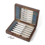 Six Pairs of George V Silver-Mounted Mother-of-Pearl Fruit Knives and Forks, by Walker and Hall,