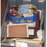 A box of miscellaneous militaria and related including Second World War photograph album,