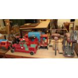 Collection of Triang pressed steel vehicles and similar wooden and other toys