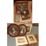 Cased scales, 19th century brass mounted box etc, together with a print, after William Russell