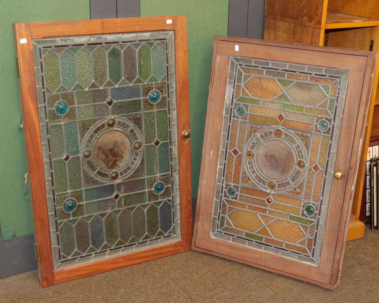 Two Victorian stained and leaded glass panels