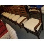 Harlequin set of eight ash and ladder back chairs, including two carvers with rush seats (8)