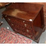 ^ A 20th century walnut three drawer chest with brushing slide, 75cm wide; and a reproduction burr