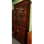 George III mahogany and satinwood banded secretaire bookcase