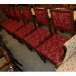 Set of six Victorian oak Gothic style dining chairs, 51cm wide