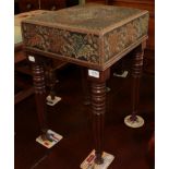 ^ An early 19th century mahogany dressing stool in the manner of Gillows with turned and reeded