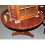 A Victorian mahogany circular breakfast table, circa 1840, on an octagonal tapering stem and triform